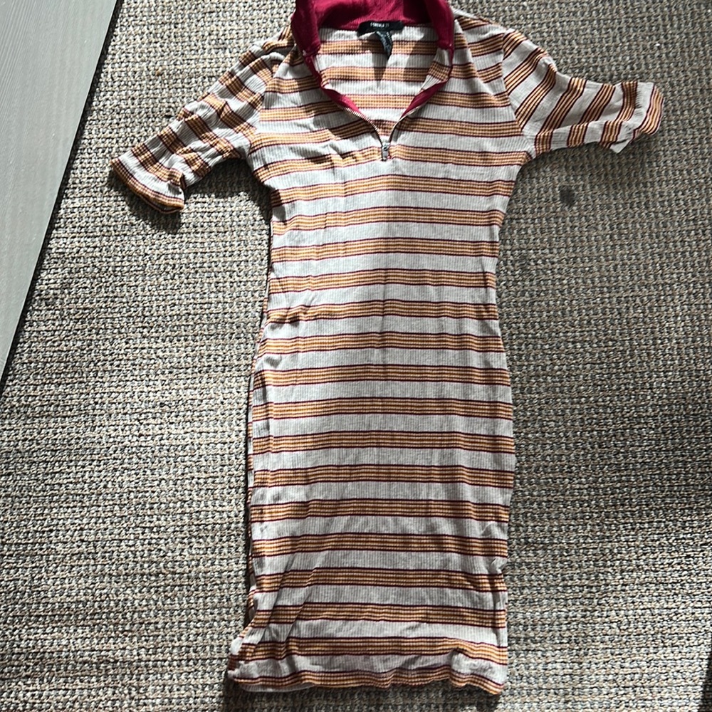 Long Stripped Zip up Bodycon dress